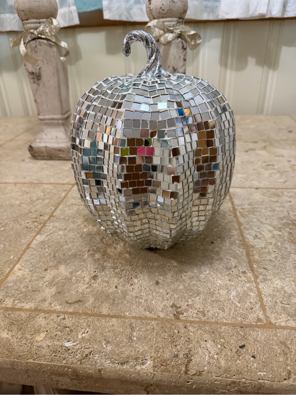 Mirror Mosaic Pumpkin Decor - Silver